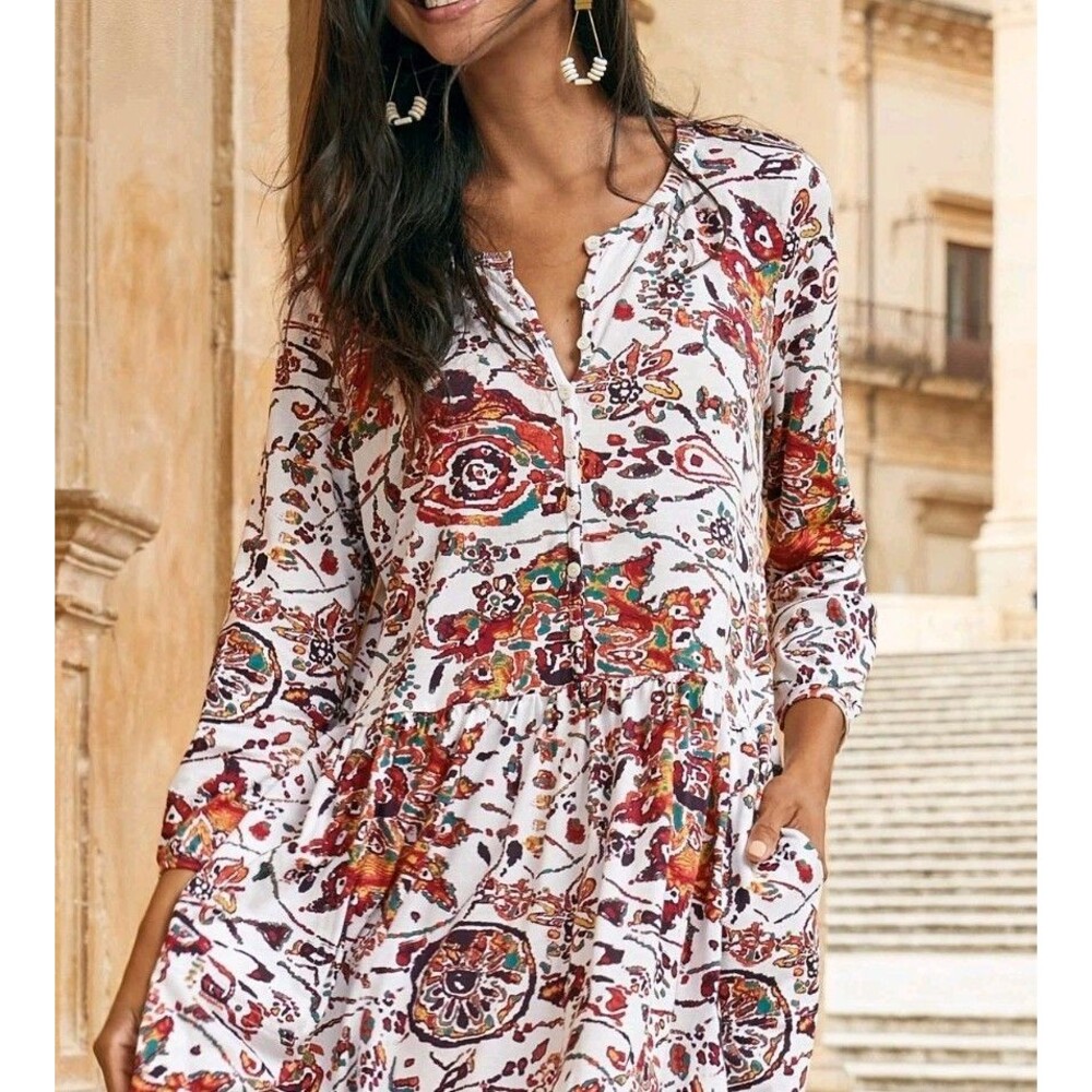Peruvian Connection Goa Floral Pima Cotton Tunic Top Size Medium